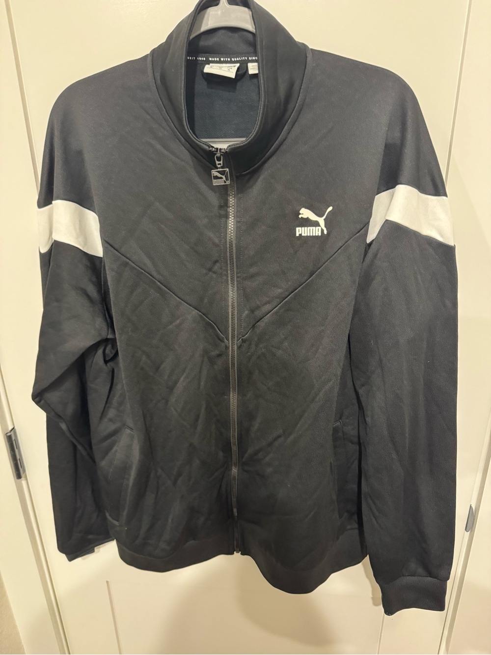 Puma Black Lightweight Track Jacket with White Shoulder Stripe